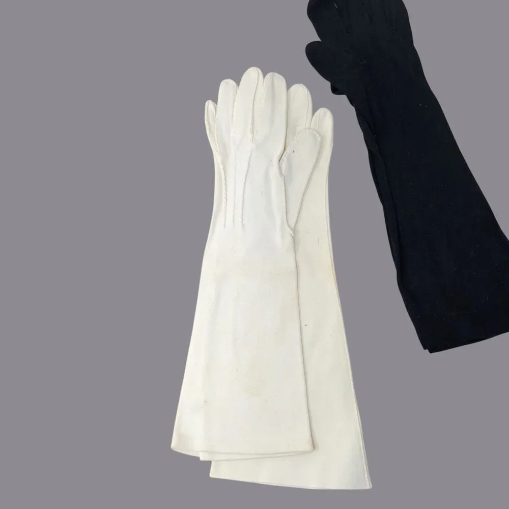 Vintage Antique Gloves White Black Gray Wrist Long 8 Pairs